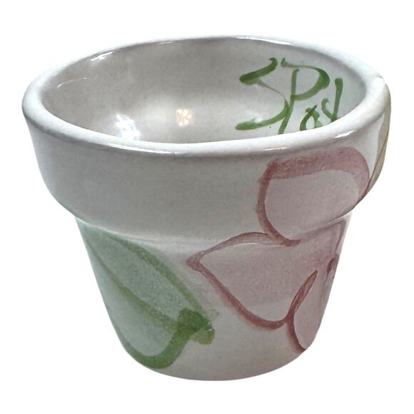 Flower Pot Napkin Holder Rings Glazed Terracotta Pink White Green Set of 3 - Picture 2 of 9